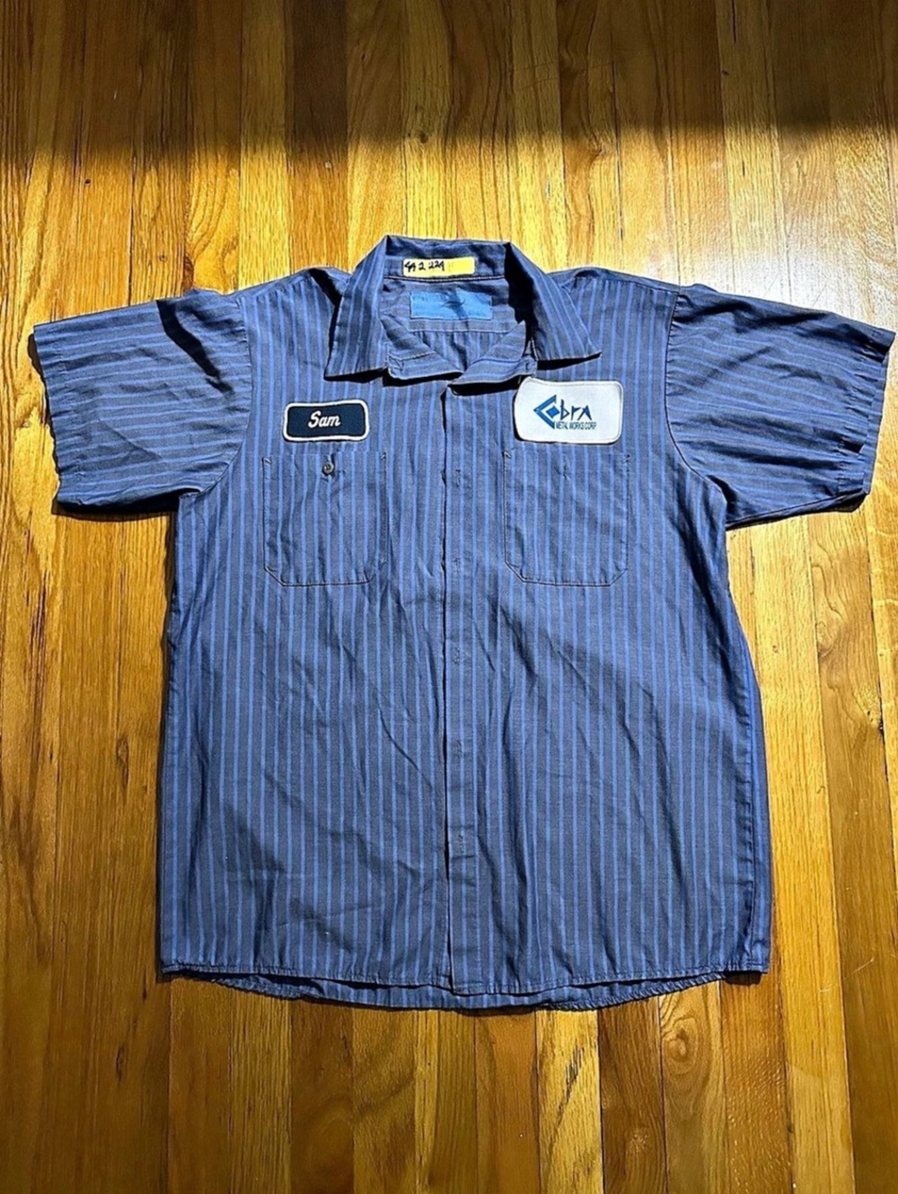 Vintage Cintas Men’s Blue/Gray Striped Button-Front Work Shirt